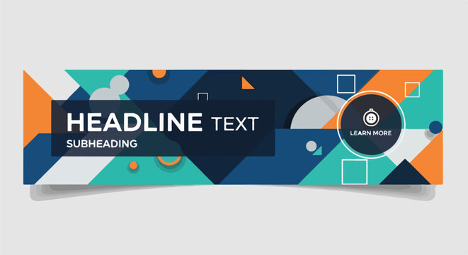 Banner graphic with geometric shapes and text, abstract layout