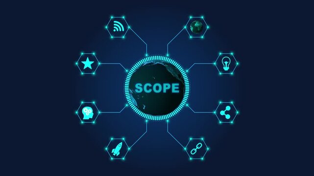 Global Business Strategy Scope Concept with and Earth Map in Blue Tones global scope technology