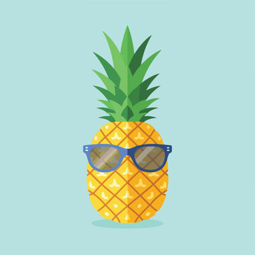 Cartoon illustration of a pineapple wearing sunglasses with a light blue background