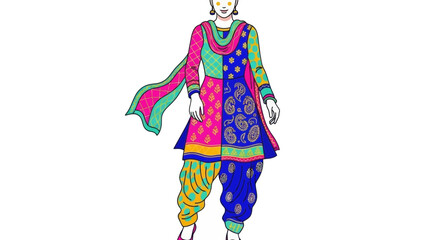 Colorful Indian Salwar Kameez Traditional Attire For Women