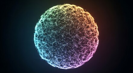 Naklejka premium Abstract digital sphere background with glowing colorful nodes and network lines for global connectivity and big data