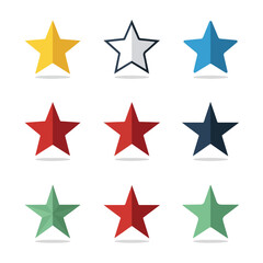 Fototapeta premium Collection of nine colorful five-pointed stars, flat design, shadows