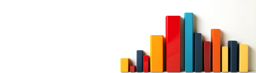 Colorful wooden blocks arranged in bar chart ascending order