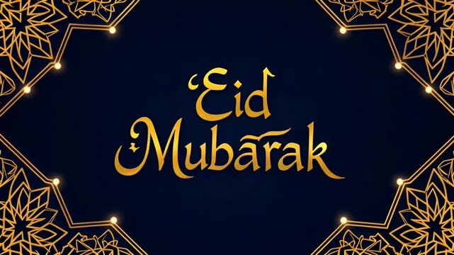 Celebrate the joyous occasion of Eid Mubarak with beautiful Islamic art and golden patterns on a dark background