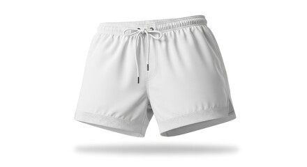Stylish White Athletic Shorts with Drawstring and Perforated Hem Detail