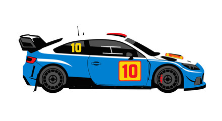 Blue Rally Car with Number 10, Racing Sport Vehicle Illustration