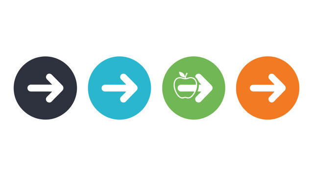 circular arrow icons one with an apple symbol representing forward movement progress healthy choices and digital navigation ideal for modern ui ux web design applications.