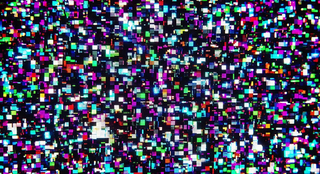 vibrant digital glitch pixel noise forming an abstract screen background ideal for technology data corruption and error concepts