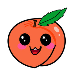 Obraz premium peach fruit kawaii design useful for making stickers graphics worksheets flash card for kids printable.eps