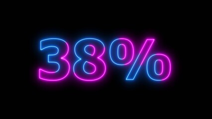 Neon business number 38% illustration background. Countdown number icon illustration.4k illustration.