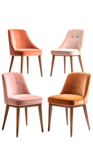 Four colorful velvet chairs on a black background