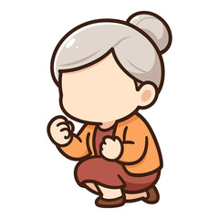 Fototapeta premium Elderly woman kneeling cartoon character