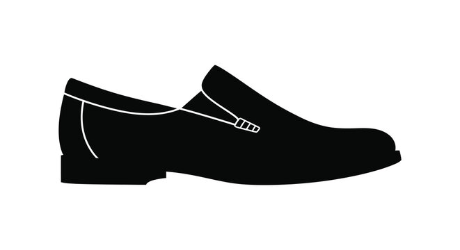 A sleek black loafer is displayed in a minimalist graphic emphasizing its classic shape a silhouette