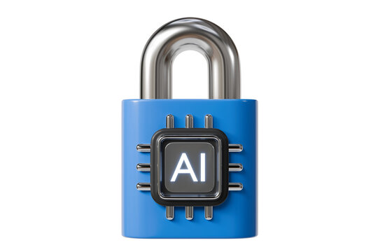 3d ai chip padlock icon. ai security concept. minimal cartoon secure access data privacy lock for cybersecurity app. isolated on white transparent background. 3d render.