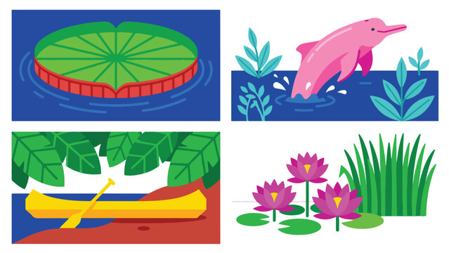 Amazon Jungle River and Giant Lily Pad Flora Set