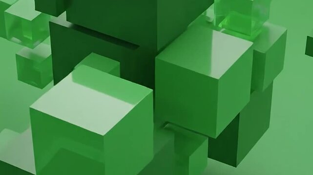 Abstract composition of green geometric cubes floating in a vibrant space