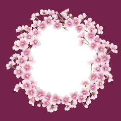 桜の花のリース（リース内透過・ボルドー）