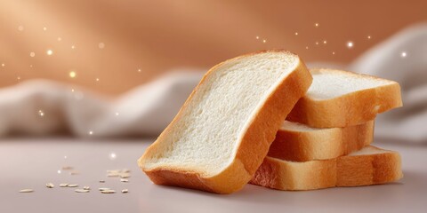 flying toast, closeup, orange background, sun rays shining on the bread slices