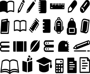 Obraz premium Black and White Education Icon Set Vector Illustration 