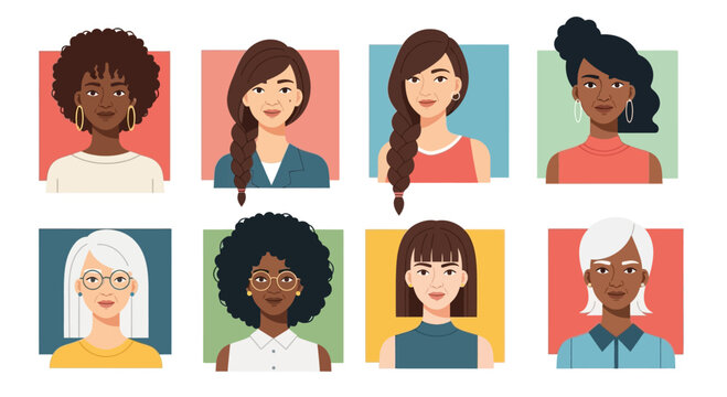 Diverse group of women showcasing various ethnicities and hairstyles.
