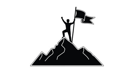A victorious figure stands atop a mountain peak arms raised in triumph presented as a striking silhouette © Ajahar