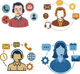 Customer Support Agents  Call Center Services with Communication Channel Icons