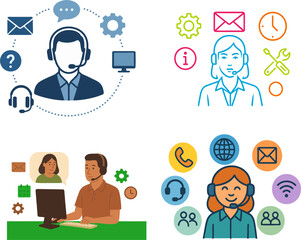 Customer Service  Support Concepts Agents Communication Channels and Technical Assistance Illustrations