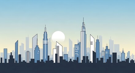 Fototapeta premium Cityscape silhouette modern skyscrapers against a cloudy sky background