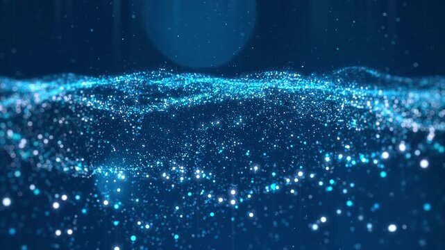 Blue Digital Particles Forming Futuristic Data Landscape Visualization