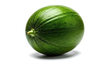 A single ripe green honeydew melon isolated on a white background 1.
