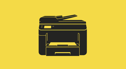 Modern Office Printer Illustration on Yellow.