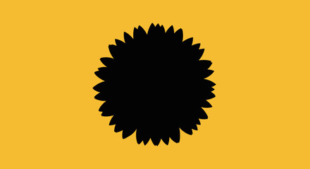 Black Sunflower Silhouette on Yellow Background.