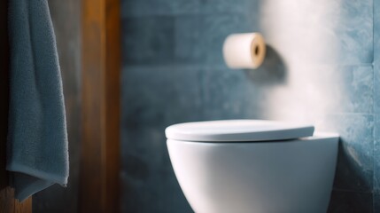 Toilet with a roll of toilet paper on top