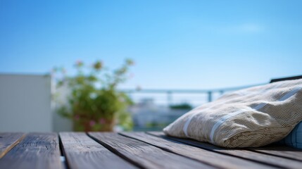 Wooden table with a pillow on it