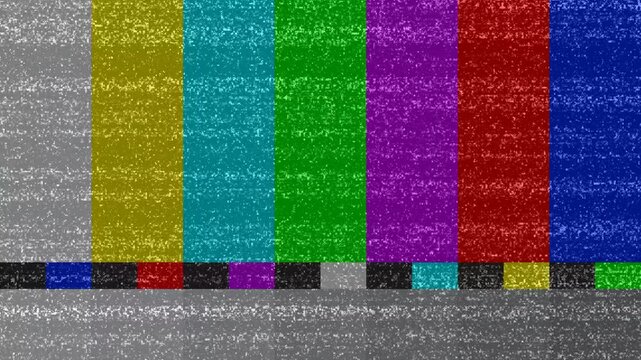 No Signal TV Static Background with Color Test Pattern and Noise Animation