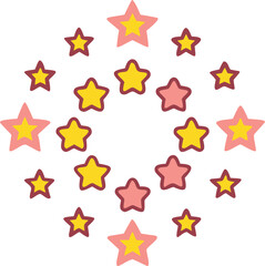 Obraz premium A circular arrangement of colorful stars in shades of yellow and pink