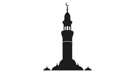 A striking black silhouette of a traditional islamic mosque with a crescent moon showcasing architectural detail silhouette © jivect02