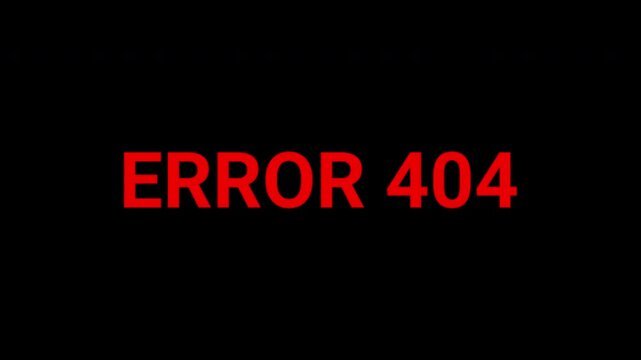 Error 404 in red on black background, a common website error message. Suitable for web design or technologyrelated content.