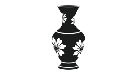 Fototapeta premium A striking black vase with delicate white floral patterns is showcased in a bold silhouette high quality professional