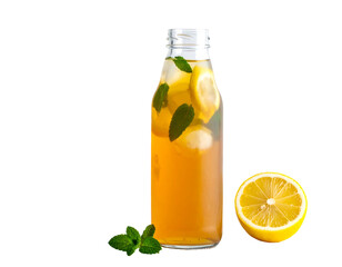 Fototapeta premium Refreshing Lemonade Drink in a Glass Bottle with Mint and Lemon Slices.