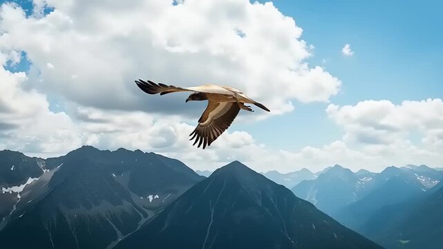 Eagle soaring over mountains