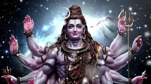 Lord Shiva Mult Armed Cosmic Being Celestial Background.