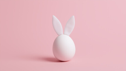 Obraz premium An Easter egg transformed into a delightful Easter bunny, standing gracefully against a soft pastel pink background, capturing the essence of spring and renewal. 