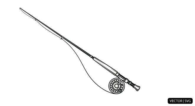 Fly Fishing Rod and Reel Outline Illustration
