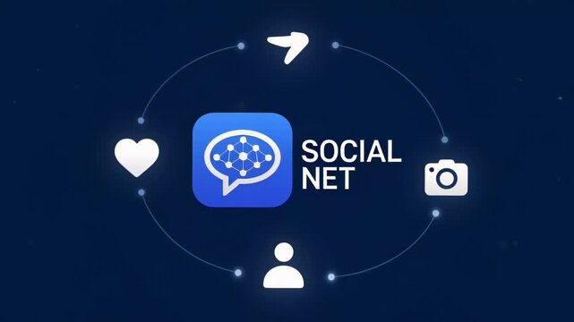 Digital social network concept featuring chat bubble and interconnected icons illustrating online connectivity.