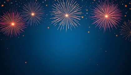 Fototapeta premium Colorful Fireworks Display on Blue Starry Background with Space for Text