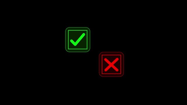 Select the check mark on a laptop. check right and wrong marks. concept decide to choose vote. yes or no decisions, and business options. Motion graphics of tick and cross mark