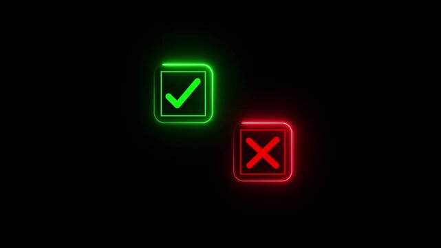 Select the check mark on a laptop. check right and wrong marks. concept decide to choose vote. yes or no decisions, and business options. Motion graphics of tick and cross mark