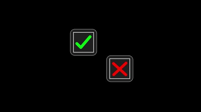 Select the check mark on a laptop. check right and wrong marks. concept decide to choose vote. yes or no decisions, and business options. Motion graphics of tick and cross mark