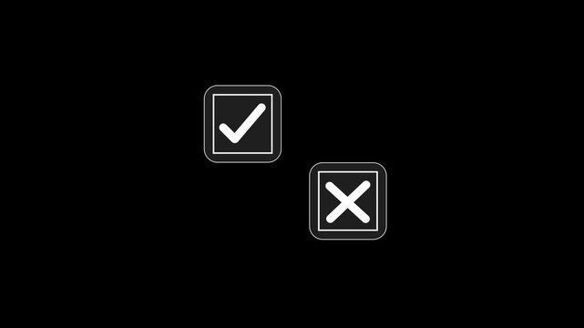Select the check mark on a laptop. check right and wrong marks. concept decide to choose vote. yes or no decisions, and business options. Motion graphics of tick and cross mark